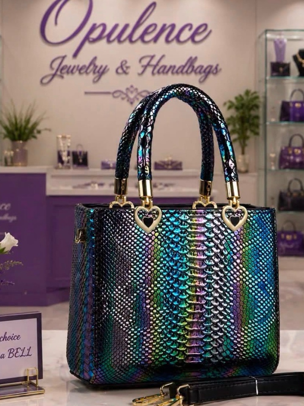 Blue  Shimmering Snake Skin Bag